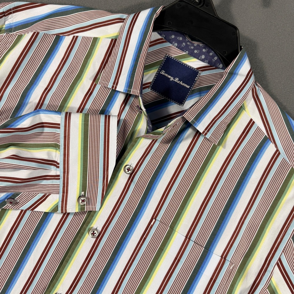 Tommy Bahama Shirt Mens L Multi-Color Striped Long Sleeve Button Up Casual